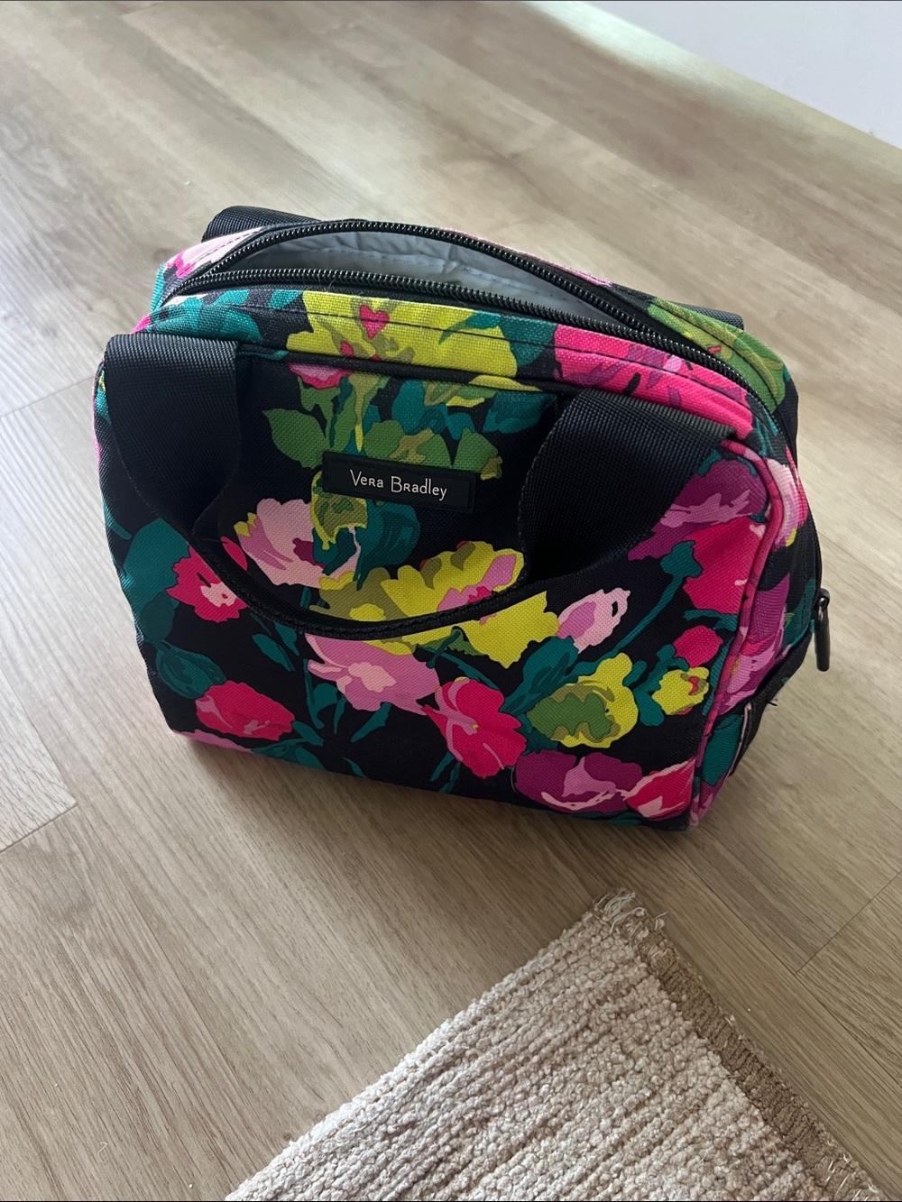 Vera Bradley Black Floral Lunch Case with Pink, Green & Yellow Accents